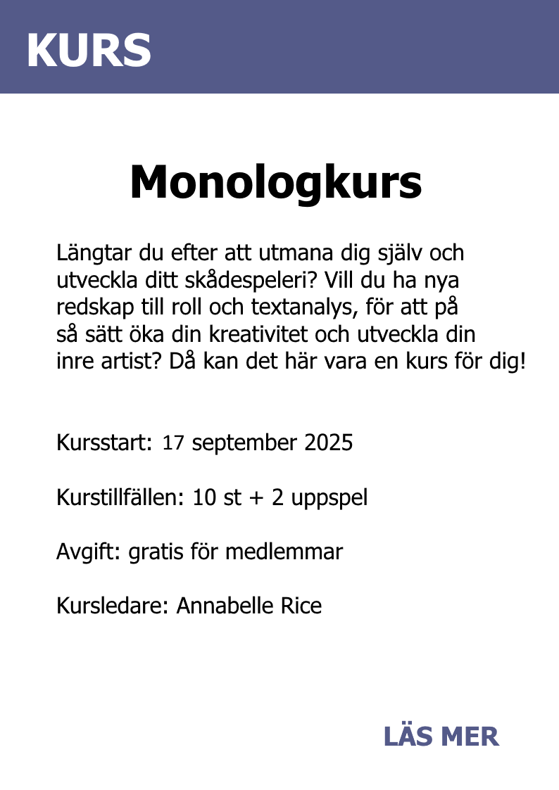 Bild med länk till information om monologkurs